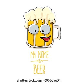 vector cartoon funky beer glass character with sunglasses isolated on white background.vector beer fest comic label or poster design template. my name is beer or happy friday concept illustration