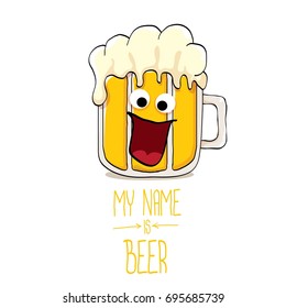 vector cartoon funky beer glass character with sunglasses isolated on white background.vector beer fest comic label or poster design template. my name is beer or happy friday concept illustration