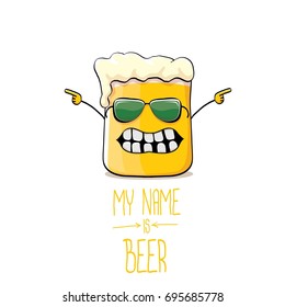 vector cartoon funky beer glass character with sunglasses isolated on white background.vector beer fest comic label or poster design template. my name is beer or happy friday concept illustration