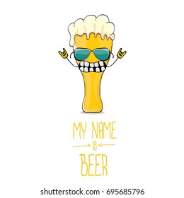 vector cartoon funky beer glass character with sunglasses isolated on white background.vector beer fest comic label or poster design template. my name is beer or happy friday concept illustration