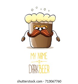 vector cartoon funky dark beer glass character with sunglasses isolated on white background.vector beer fest comic label or poster design template. my name is dark beer concept