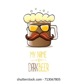 vector cartoon funky dark beer glass character with sunglasses isolated on white background.vector beer fest comic label or poster design template. my name is dark beer concept