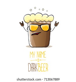 vector cartoon funky dark beer glass character with sunglasses isolated on white background.vector beer fest comic label or poster design template. my name is dark beer concept