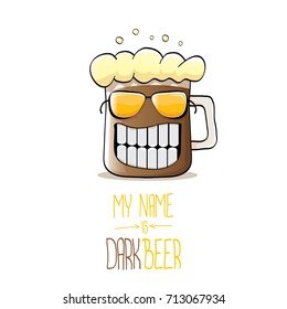 vector cartoon funky dark beer glass character with sunglasses isolated on white background.vector beer fest comic label or poster design template. my name is dark beer concept