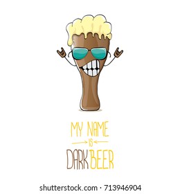 vector cartoon funky dark beer glass character with sunglasses isolated on white background.vector beer fest comic label or poster design template. my name is dark beer concept