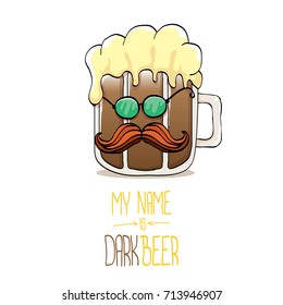 vector cartoon funky dark beer glass character with sunglasses isolated on white background.vector beer fest comic label or poster design template. my name is dark beer concept