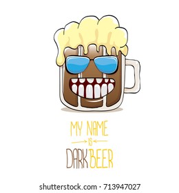 vector cartoon funky dark beer glass character with sunglasses isolated on white background.vector beer fest comic label or poster design template. my name is dark beer concept