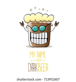vector cartoon funky dark beer glass character with sunglasses isolated on white background.vector beer fest comic label or poster design template. my name is dark beer concept