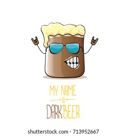 vector cartoon funky dark beer glass character with sunglasses isolated on white background.vector beer fest comic label or poster design template. my name is dark beer concept