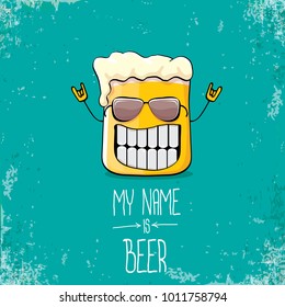 vector cartoon funky fresh beer glass character isolated on grunge azure background.vector beer comic label or poster design template. my name is beer or happy friday concept illustration