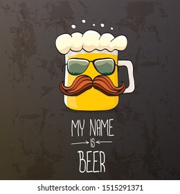 vector cartoon funky fresh beer glass character isolated on grunge grey  background.vector beer comic label or poster design template. my name is beer or happy friday concept illustration