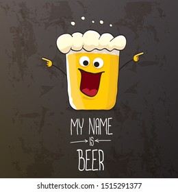 vector cartoon funky fresh beer glass character isolated on grunge grey  background.vector beer comic label or poster design template. my name is beer or happy friday concept illustration
