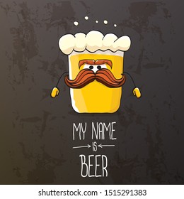 vector cartoon funky fresh beer glass character isolated on grunge grey  background.vector beer comic label or poster design template. my name is beer or happy friday concept illustration