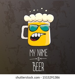 vector cartoon funky fresh beer glass character isolated on grunge grey  background.vector beer comic label or poster design template. my name is beer or happy friday concept illustration