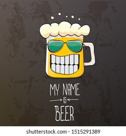 vector cartoon funky fresh beer glass character isolated on grunge grey  background.vector beer comic label or poster design template. my name is beer or happy friday concept illustration