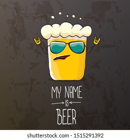 vector cartoon funky fresh beer glass character isolated on grunge grey  background.vector beer comic label or poster design template. my name is beer or happy friday concept illustration