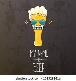 vector cartoon funky fresh beer glass character isolated on grunge grey  background.vector beer comic label or poster design template. my name is beer or happy friday concept illustration