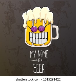 vector cartoon funky fresh beer glass character isolated on grunge grey  background.vector beer comic label or poster design template. my name is beer or happy friday concept illustration