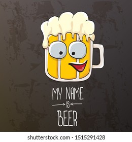 vector cartoon funky fresh beer glass character isolated on grunge grey  background.vector beer comic label or poster design template. my name is beer or happy friday concept illustration