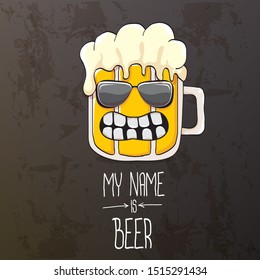 vector cartoon funky fresh beer glass character isolated on grunge grey  background.vector beer comic label or poster design template. my name is beer or happy friday concept illustration