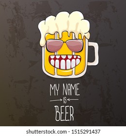 vector cartoon funky fresh beer glass character isolated on grunge grey  background.vector beer comic label or poster design template. my name is beer or happy friday concept illustration