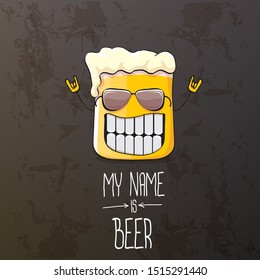 vector cartoon funky fresh beer glass character isolated on grunge grey  background.vector beer comic label or poster design template. my name is beer or happy friday concept illustration