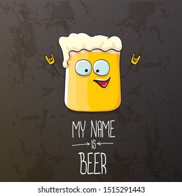 vector cartoon funky fresh beer glass character isolated on grunge grey  background.vector beer comic label or poster design template. my name is beer or happy friday concept illustration