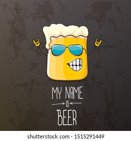 vector cartoon funky fresh beer glass character isolated on grunge grey  background.vector beer comic label or poster design template. my name is beer or happy friday concept illustration