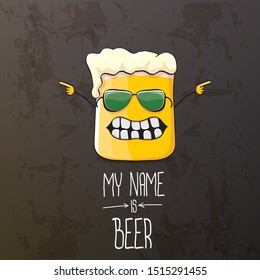 vector cartoon funky fresh beer glass character isolated on grunge grey  background.vector beer comic label or poster design template. my name is beer or happy friday concept illustration