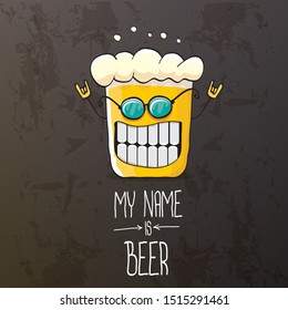 vector cartoon funky fresh beer glass character isolated on grunge grey  background.vector beer comic label or poster design template. my name is beer or happy friday concept illustration