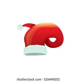 vector cartoon funky red Santa hat icon isolated on white. merry christmas santa hat design element for banners or greeting cards