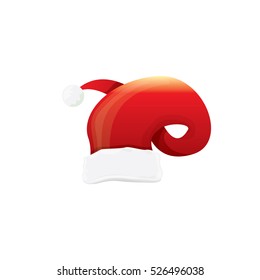 vector cartoon funky red Santa hat icon isolated on white. merry christmas santa hat design element for banners or greeting cards