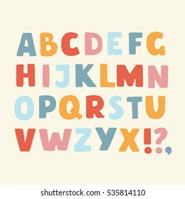 Vector cartoon funny alphabet color set of colorful cute bold latin alphabet