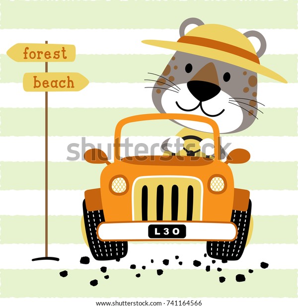 vector cartoon of\
funny animal driving\
car