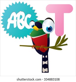 vector cartoon funny animals alphabet: T is for Trogon