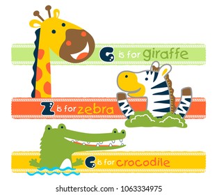 Vector cartoon of funny animals with it names