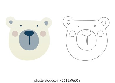 Vector cartoon of funny bear, coloring book or page. Cute scandinavian bear character coloring sheet