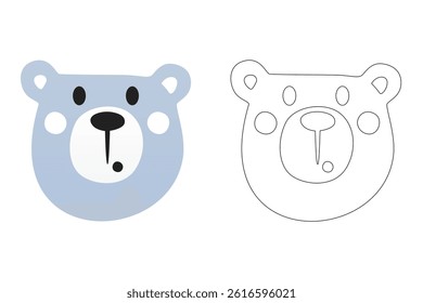 Vector cartoon of funny bear, coloring book or page. Cute scandinavian bear character coloring sheet