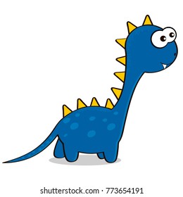 Vector cartoon funny blue cute dinosaur label isolated on white background
