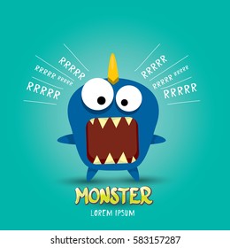 Vector cartoon funny blue dragon. Cartoon cute comic funky monster Dinosaur logo design template.