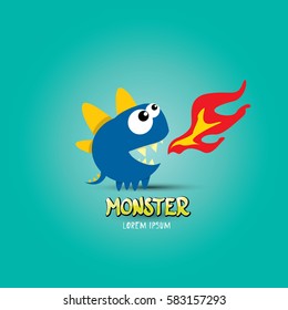 Vector cartoon funny blue dragon. Cartoon cute comic funky monster Dinosaur logo design template.