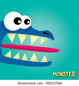 Vector cartoon funny blue dragon. Cartoon cute comic funky monster Dinosaur logo design template.
