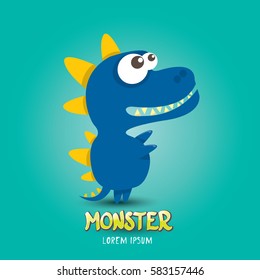 Vector cartoon funny blue dragon. Cartoon cute comic funky monster Dinosaur logo design template.