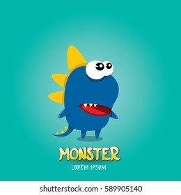 Vector cartoon funny blue dragon. Cartoon cute comic funky monster Dinosaur logo design template.