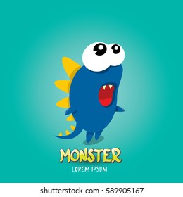 Vector cartoon funny blue dragon. Cartoon cute comic funky monster Dinosaur logo design template.