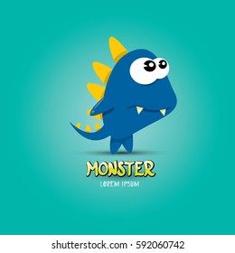 Vector cartoon funny blue dragon. Cartoon cute comic funky monster Dinosaur logo design template.