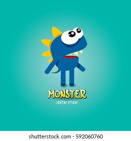 Vector cartoon funny blue dragon. Cartoon cute comic funky monster Dinosaur logo design template.