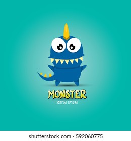 Vector Cartoon Funny Blue Dragon. Cartoon Cute Comic Funky Monster Dinosaur Logo Design Template.