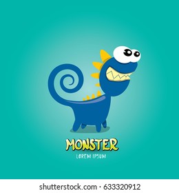 Vector cartoon funny blue dragon. Cartoon cute comic funky monster Dinosaur logo design template.