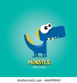 Vector cartoon funny blue dragon. Cartoon cute comic funky monster Dinosaur kids logo design template.